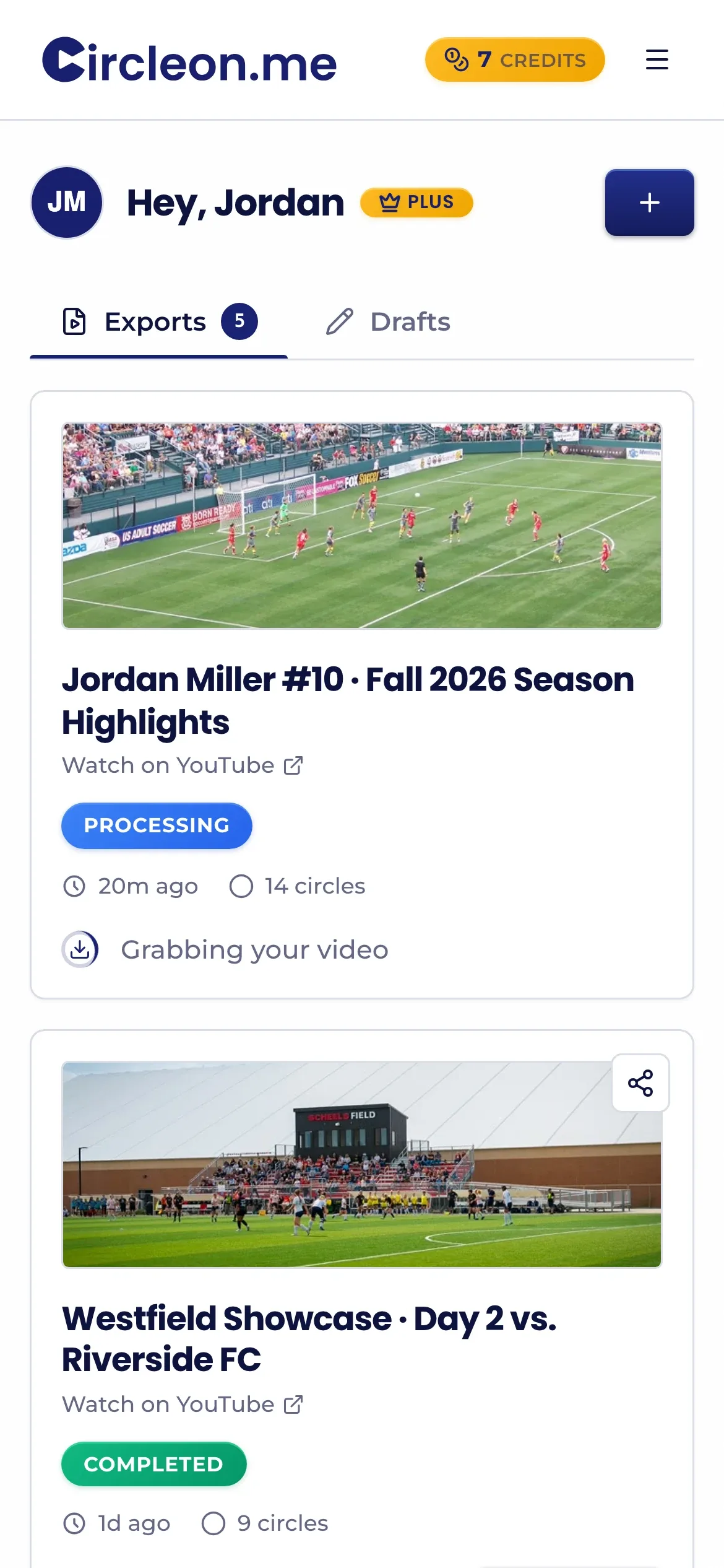 CircleOn.me, Athlete dashboard: The same dashboard on a phone, with the remaining credits always in view.
