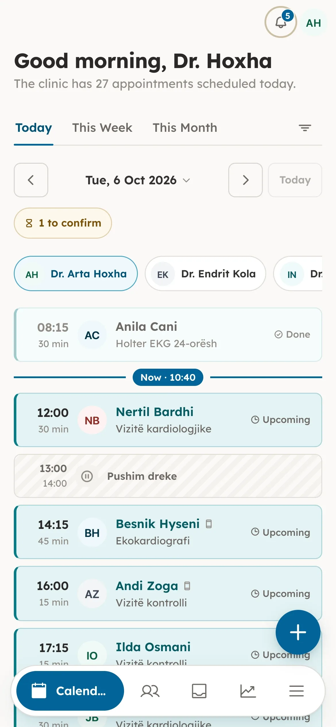 Saneo, Doctor: The doctor's agenda in the Saneo Pro app