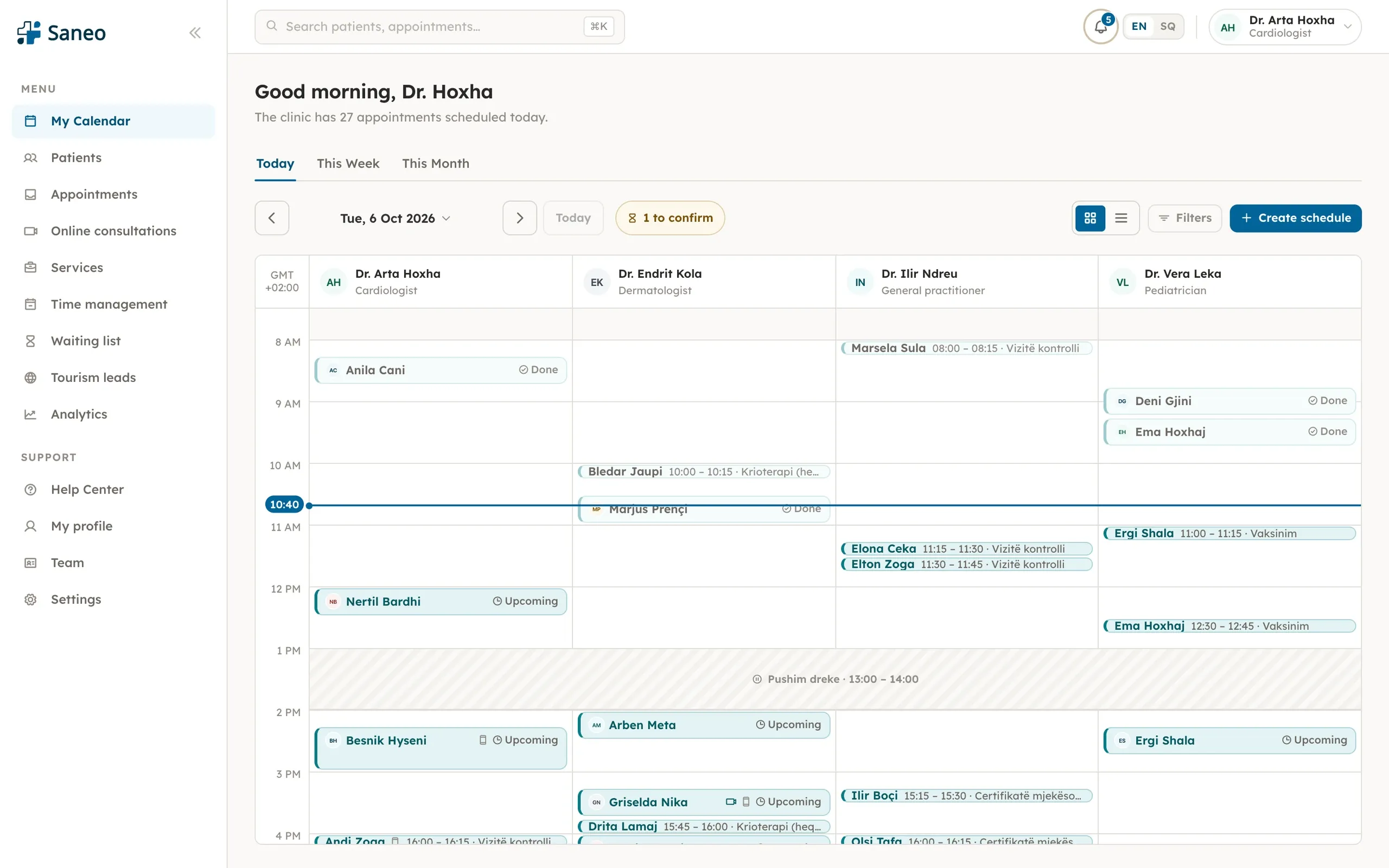 Saneo: Clinic day board: every doctor's appointments side by side