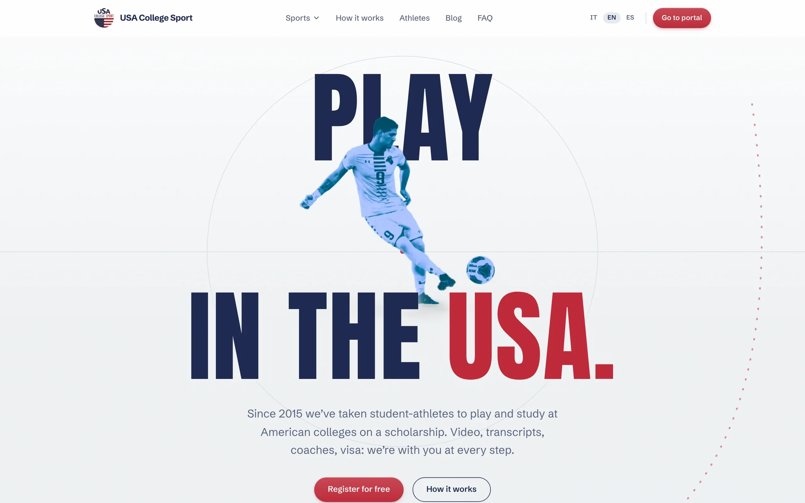 USA College Sport, Website: Public website: the landing page, in Italian, English and Spanish.