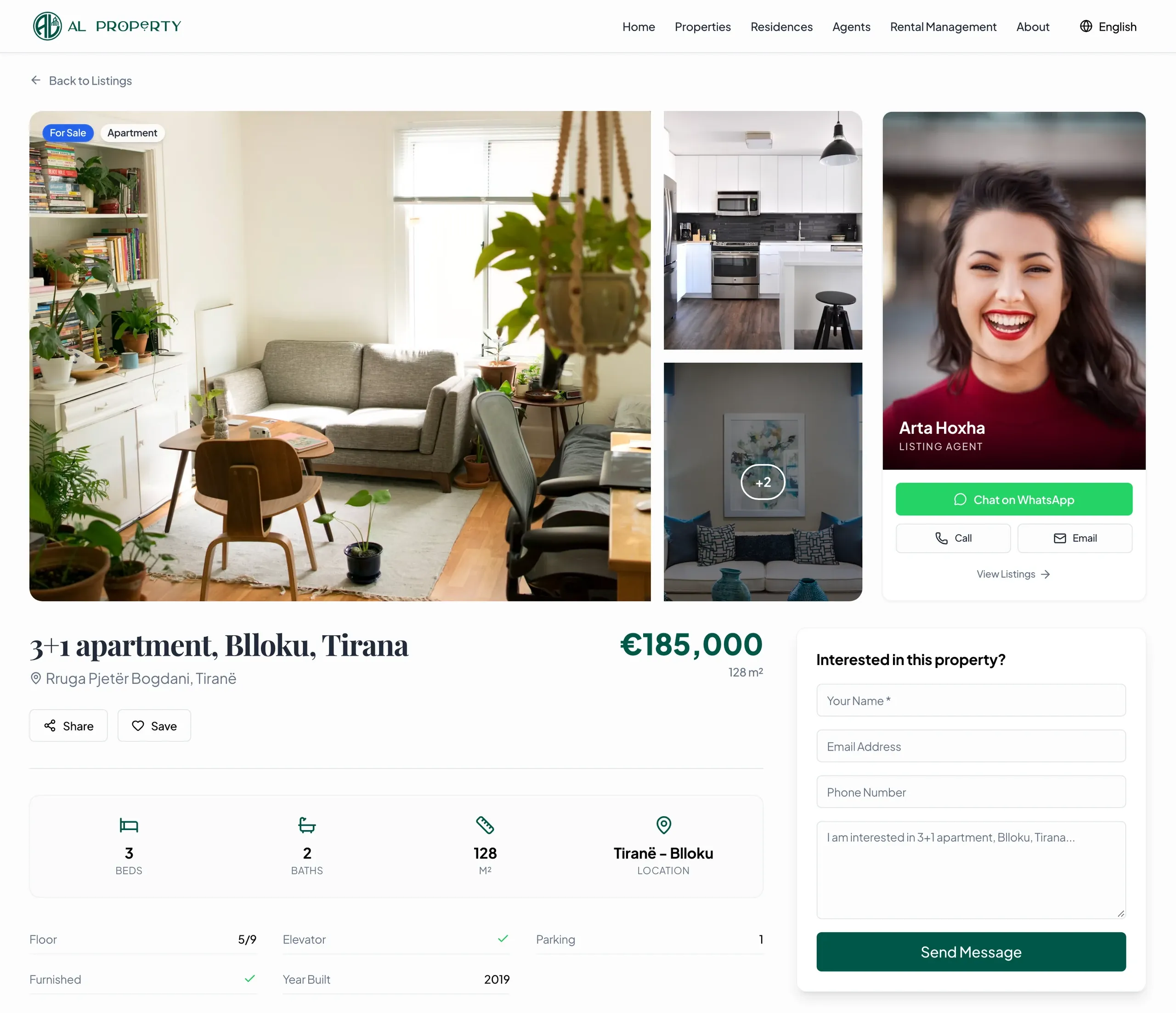 ALProperty, Website: Listing page with photo gallery, key details, agent contact and an inquiry form